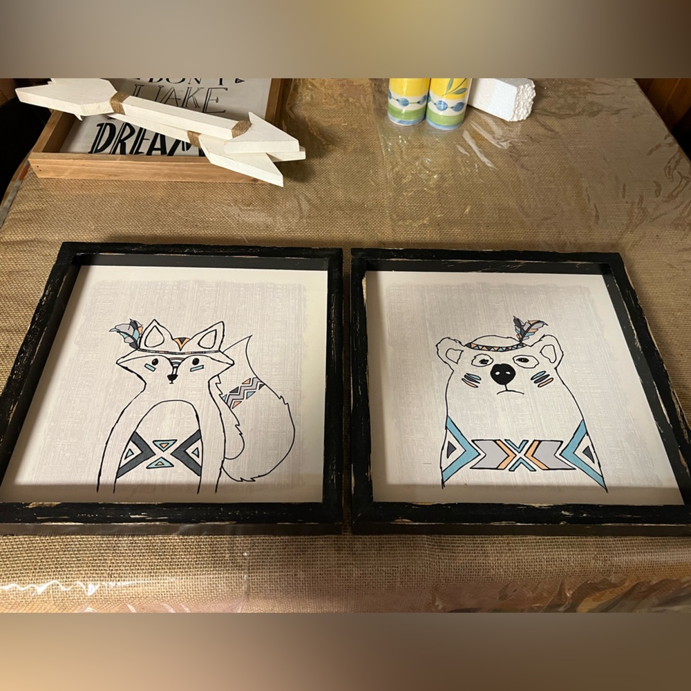 Hobby Lobby Indian/Native Bear Fox Framed Wall Art Set Of 2 Child’s Nursery Boho